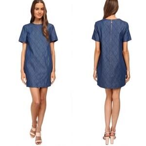 $348 Kate Spade Quilted Chambray Shift Navy Dress Short Sleeve Sz 2